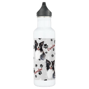 Border Collie Dog Pawprint Edelstahlflasche