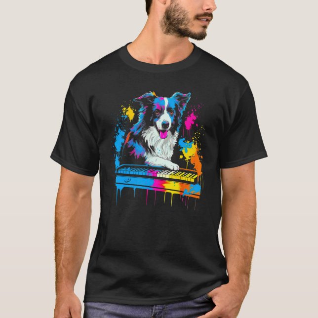 Border Collie Dog Pianist T-Shirt (Vorderseite)
