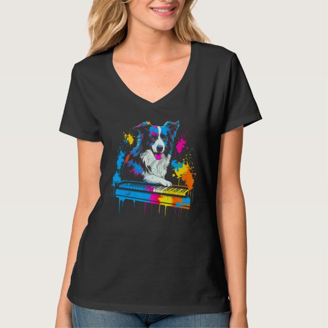 Border Collie Dog Pianist T-Shirt (Vorderseite)