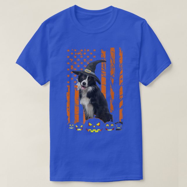 Border Collie Dog Pumpkin American Flag Witch Hall T-Shirt (Design vorne)