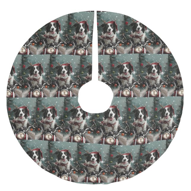 Border Collie Dog Reiten Motorrad Weihnachten Polyester Weihnachtsbaumdecke (Vorderseite)