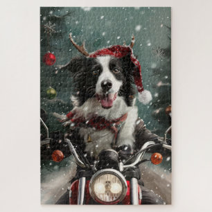 Border Collie Dog Reiten Motorrad Weihnachten Puzzle