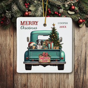 Border Collie Dog Retro Truck Weihnachten Keramikornament