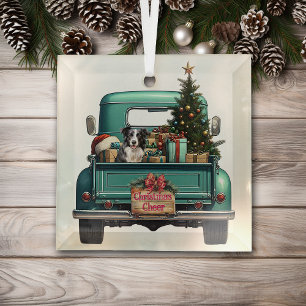 Border Collie Dog Retro Truck Weihnachten Ornament Aus Glas