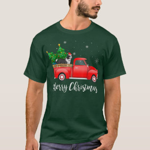 Border Collie Dog Riding Red Truck Weihnachten T-Shirt