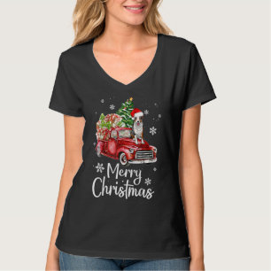 Border Collie Dog Riding Red Truck Weihnachtsbaum T-Shirt
