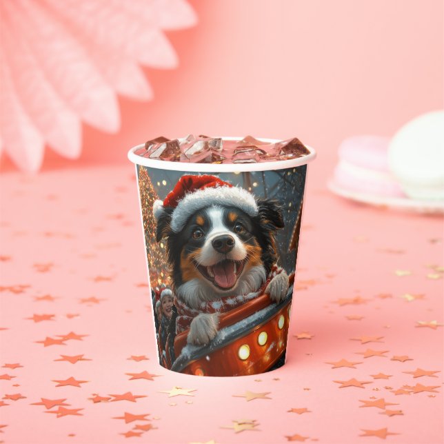 Border Collie Dog Roller Untersetzer Weihnachten Pappbecher (Insitu)