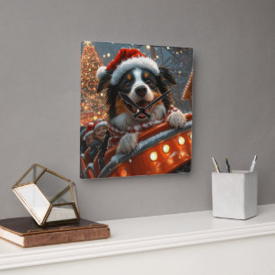 Border Collie Dog Roller Untersetzer Weihnachten Quadratische Wanduhr