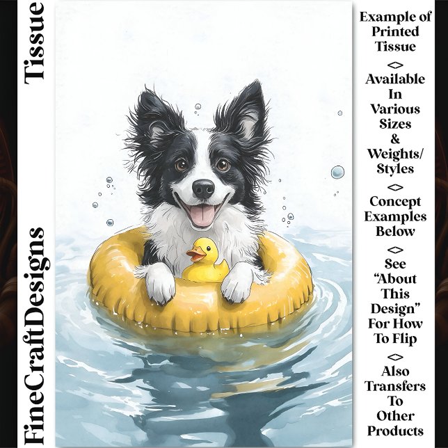 Border Collie Dog Rubber Ring & Duck CV6 Decoupage Seidenpapier (Von Creator hochgeladen)