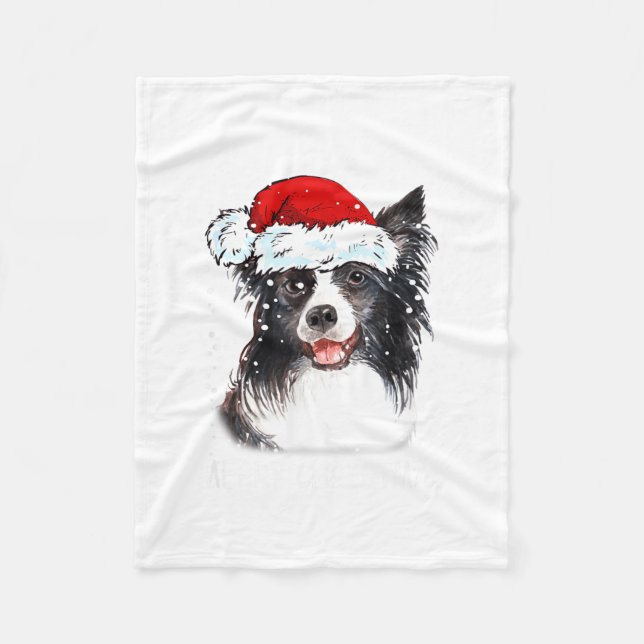 Border Collie Dog Santa Christmas Lights Xmas Boys Fleecedecke (Vorderseite)