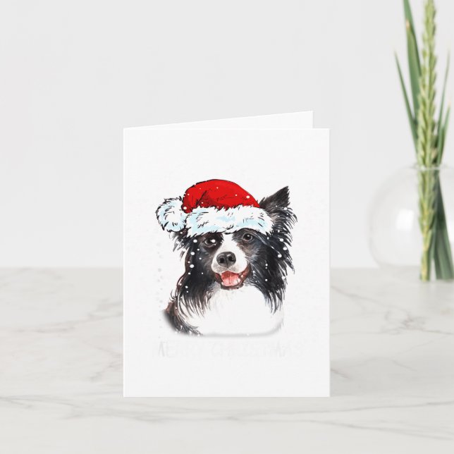 Border Collie Dog Santa Christmas Lights Xmas Boys Karte (Vorderseite)