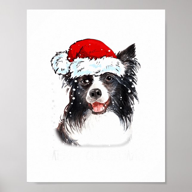 Border Collie Dog Santa Christmas Lights Xmas Boys Poster (Vorne)