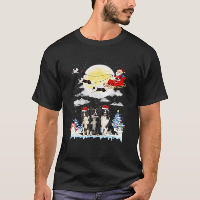 Border Collie Dog Santa Sleigh Weihnachten T-Shirt (Vorderseite)