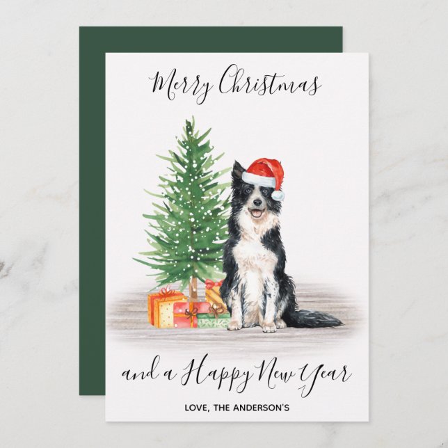 Border Collie Dog Santa Tree Frohe Weihnachten (Vorne/Hinten)