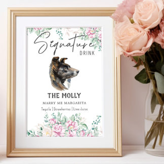 Border Collie Dog Signature Drink Sign Poster