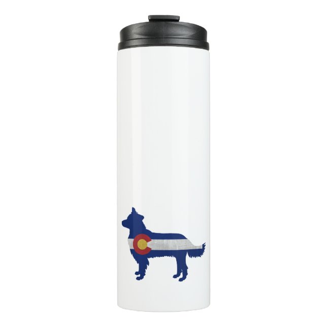 Border Collie Dog Silhouette Colorado Flag Thermosbecher (Vorderseite)