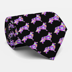 Border Collie Dog Silhouette Lila Black Neck Krawatte