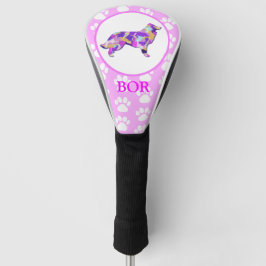 Border Collie Dog Silhouette Paw Pink PY&B Golf Headcover