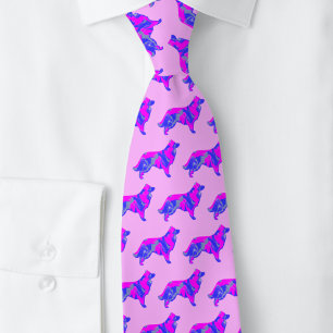 Border Collie Dog Silhouette Pink & Blue Pink Krawatte