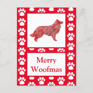 Border Collie Dog Silhouette Red Frohe Weihnachten Postkarte