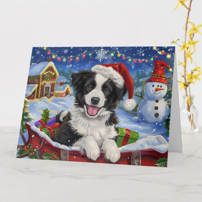 Border Collie Dog Sleigh Schnee Weihnachten Karte (Gelbe Blume)