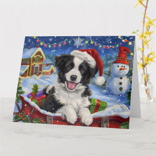 Border Collie Dog Sleigh Schnee Weihnachten Karte