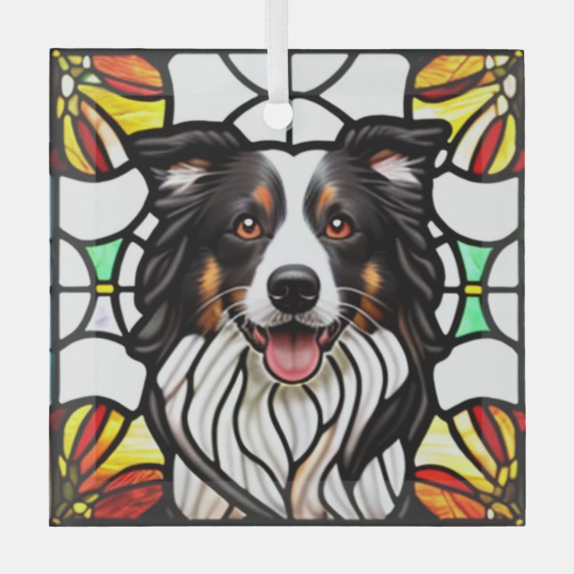 Border Collie Dog "Stached Glass" Ornament Aus Glas (Vorderseite)