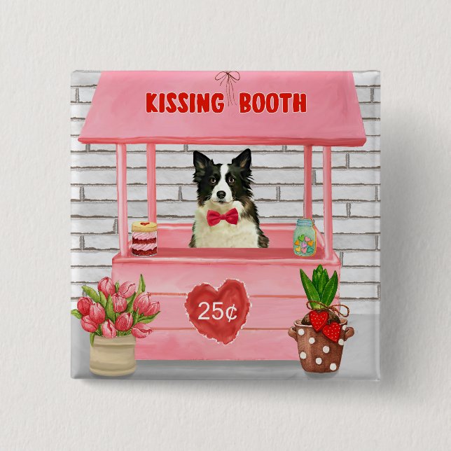 Border Collie Dog Valentine's Day Kissing Booth Button (Vorderseite)