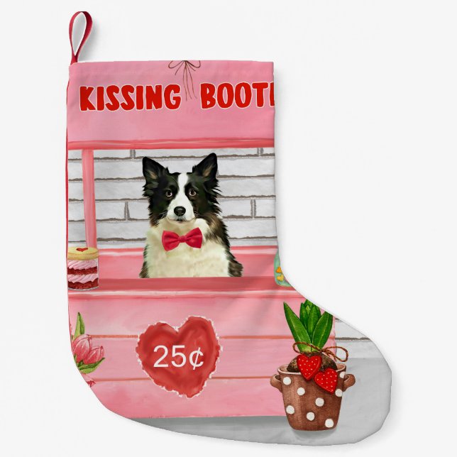 Border Collie Dog Valentine's Day Kissing Booth Kleiner Weihnachtsstrumpf (Vorderseite)