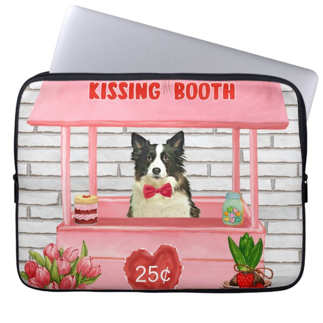 Border Collie Dog Valentine's Day Kissing Booth Laptopschutzhülle (Vorderseite)