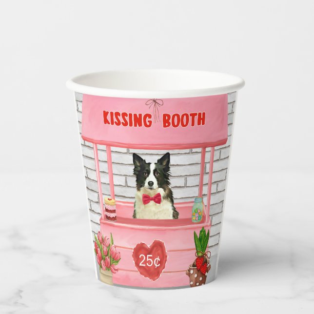 Border Collie Dog Valentine's Day Kissing Booth Pappbecher (Vorderseite)