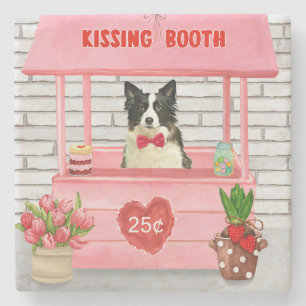 Border Collie Dog Valentine's Day Kissing Booth Steinuntersetzer