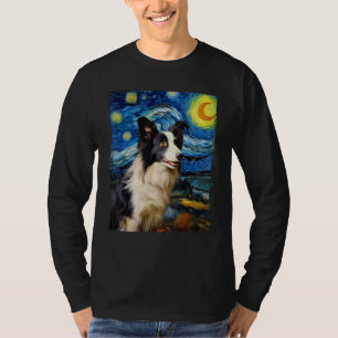 Border Collie Dog Van Gog Art Starry Night Border T-Shirt