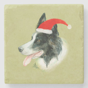 Border Collie Dog w Christmas Weihnachtsmannmütze Steinuntersetzer
