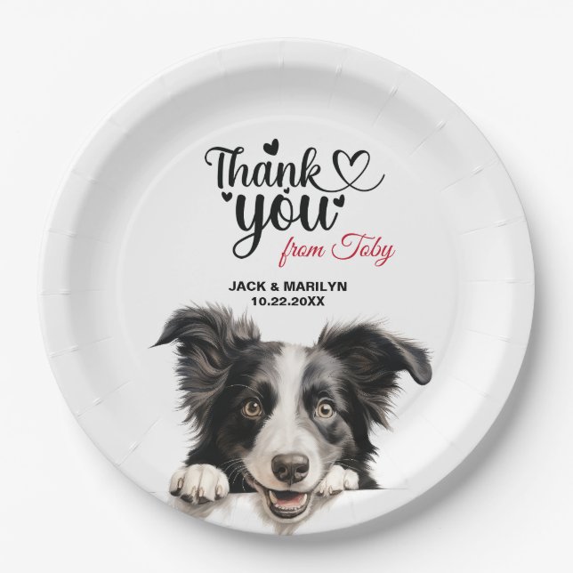 Border Collie Dog Wedding Cocktail Pappteller (Vorderseite)