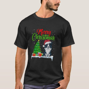 Border Collie Dog Weihnachtsbaum Lichter Funny Xma T-Shirt