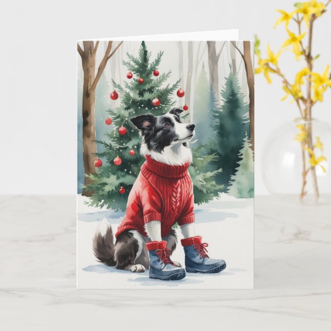 Border Collie Dog Weihnachtsgrüßen Karte (Gelbe Blume)