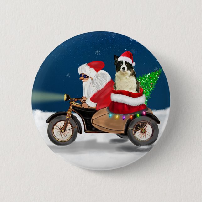 Border Collie Dog Weihnachtsmann  Button (Vorderseite)