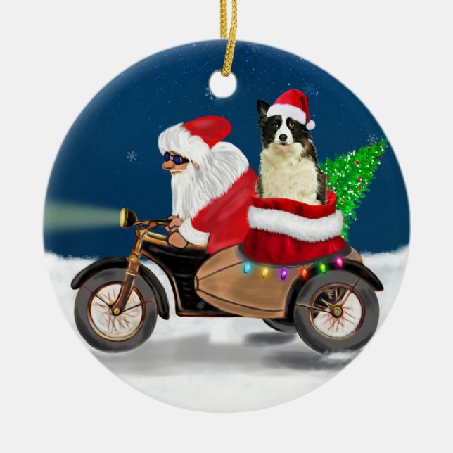 Border Collie Dog Weihnachtsmann Keramik Ornament (Vorne)