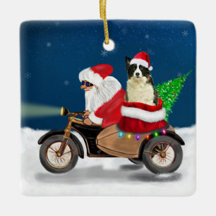 Border Collie Dog Weihnachtsmann Keramikornament
