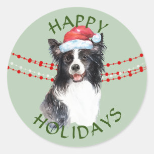Border Collie Dog Weihnachtsmannmütze Happy Holida Runder Aufkleber