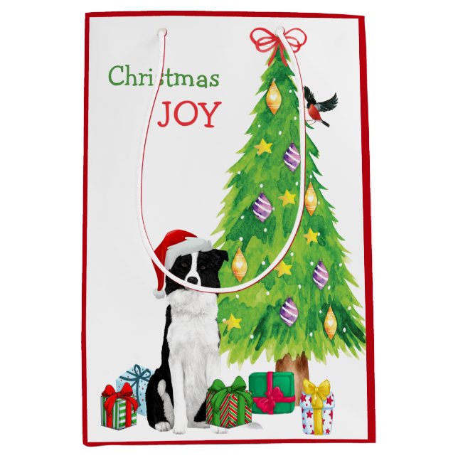 Border Collie Dog Weihnachtsmannmütze und Weihnach Mittlere Geschenktüte (Vorderseite)