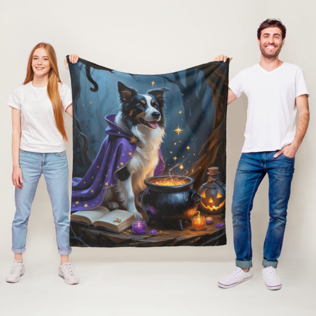 Border Collie Dog Whimsical Halloween Malerei Fleecedecke (Beispiel)