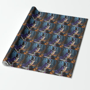 Border Collie Dog Whimsical Halloween Malerei Geschenkpapier
