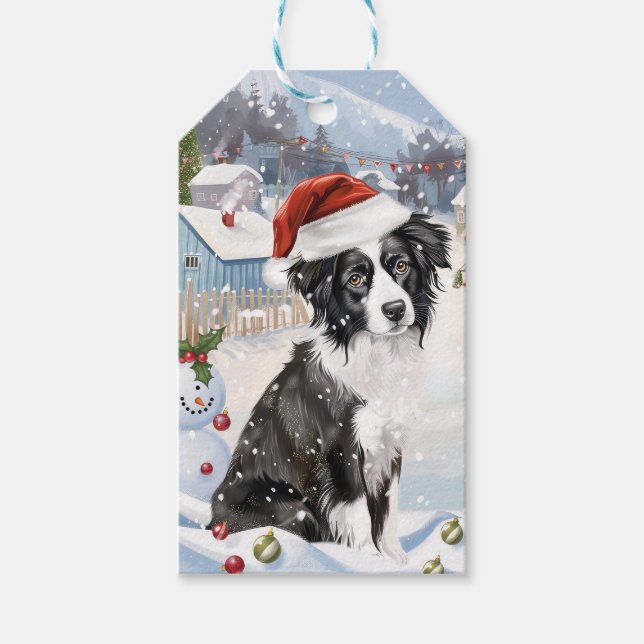 Border Collie Dog Winter Wunderland Weihnachtsfreu Geschenkanhänger (Vorderseite)