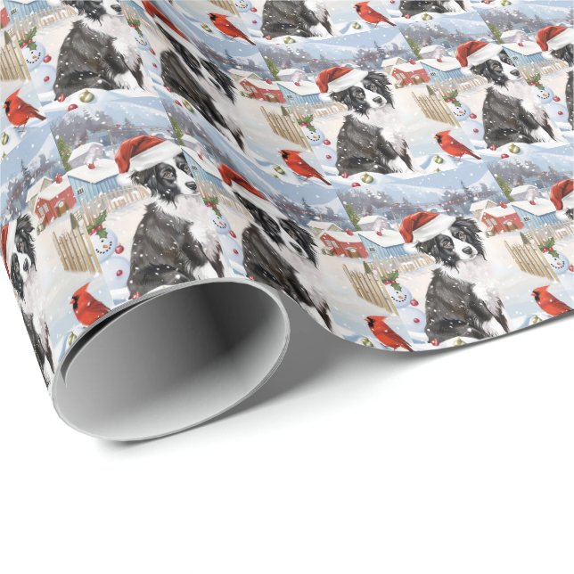 Border Collie Dog Winter Wunderland Weihnachtsfreu Geschenkpapier (Rolleneckpunkt)