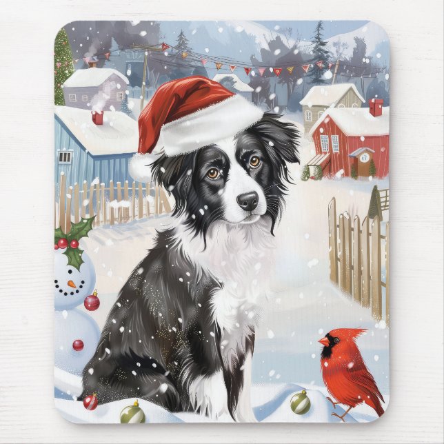 Border Collie Dog Winter Wunderland Weihnachtsfreu Mousepad (Vorne)
