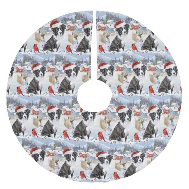 Border Collie Dog Winter Wunderland Weihnachtsfreu Polyester Weihnachtsbaumdecke (Vorderseite)
