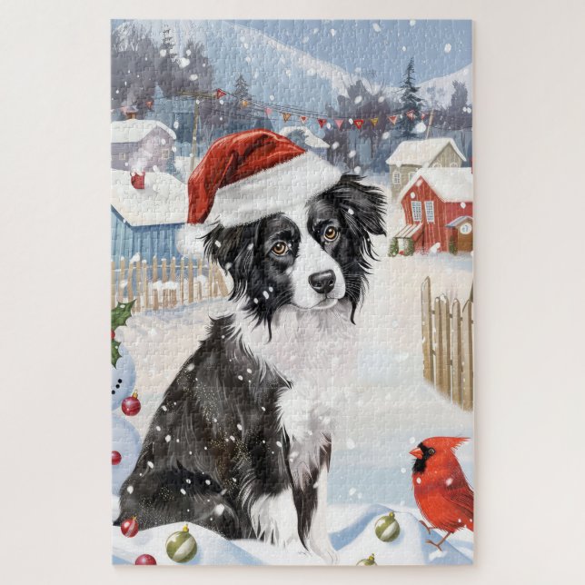 Border Collie Dog Winter Wunderland Weihnachtsfreu Puzzle (Vertikal)