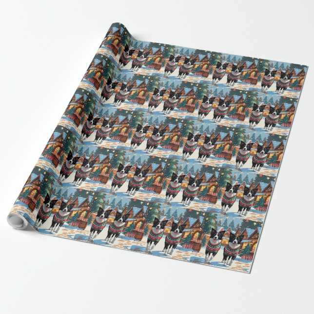 Border Collie Dogs Christmas Snow Holiday Geschenkpapier (Ungerollt)